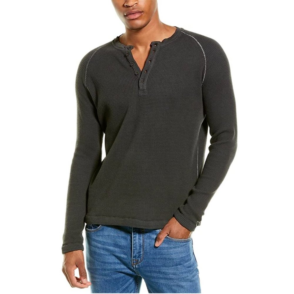 M. Singer Men's Henley Thermal L/S in Charcoal, Size M